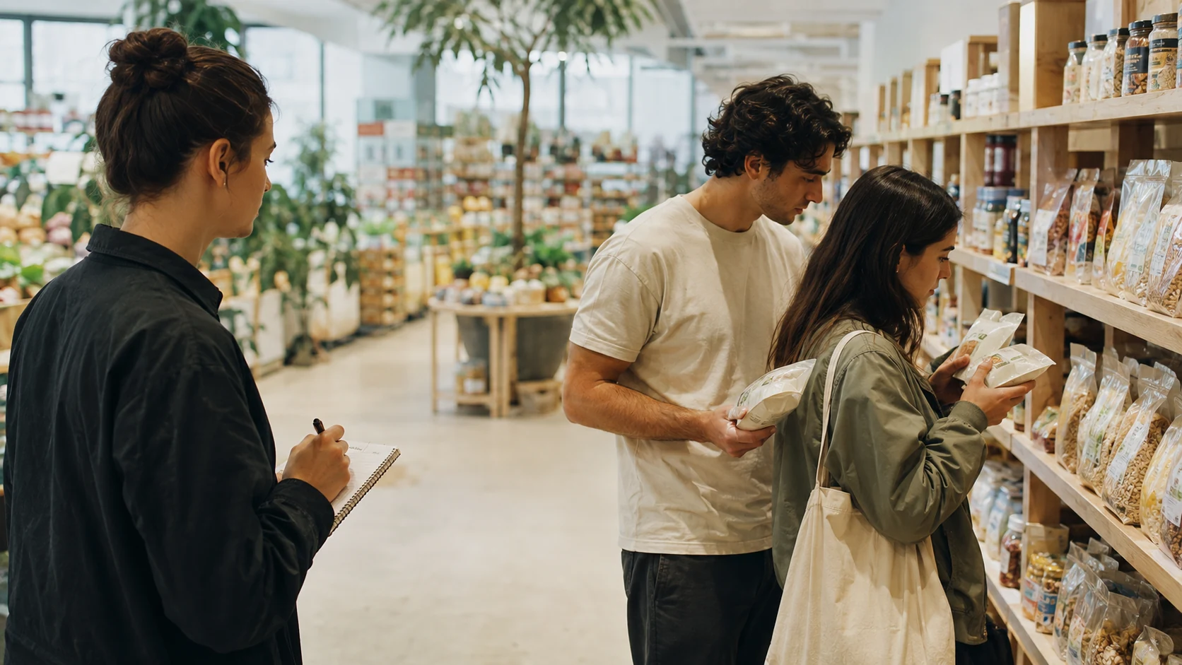 A strategist observing customers choose between products in a real store