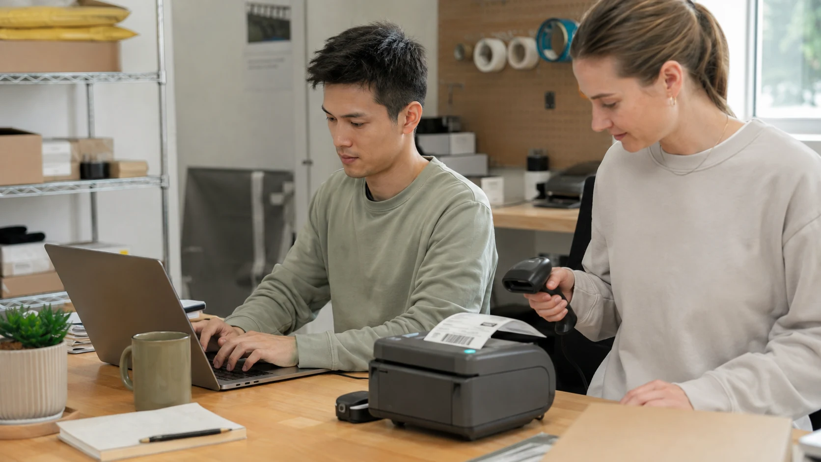 A product team testing an API-triggered shipping label and scan