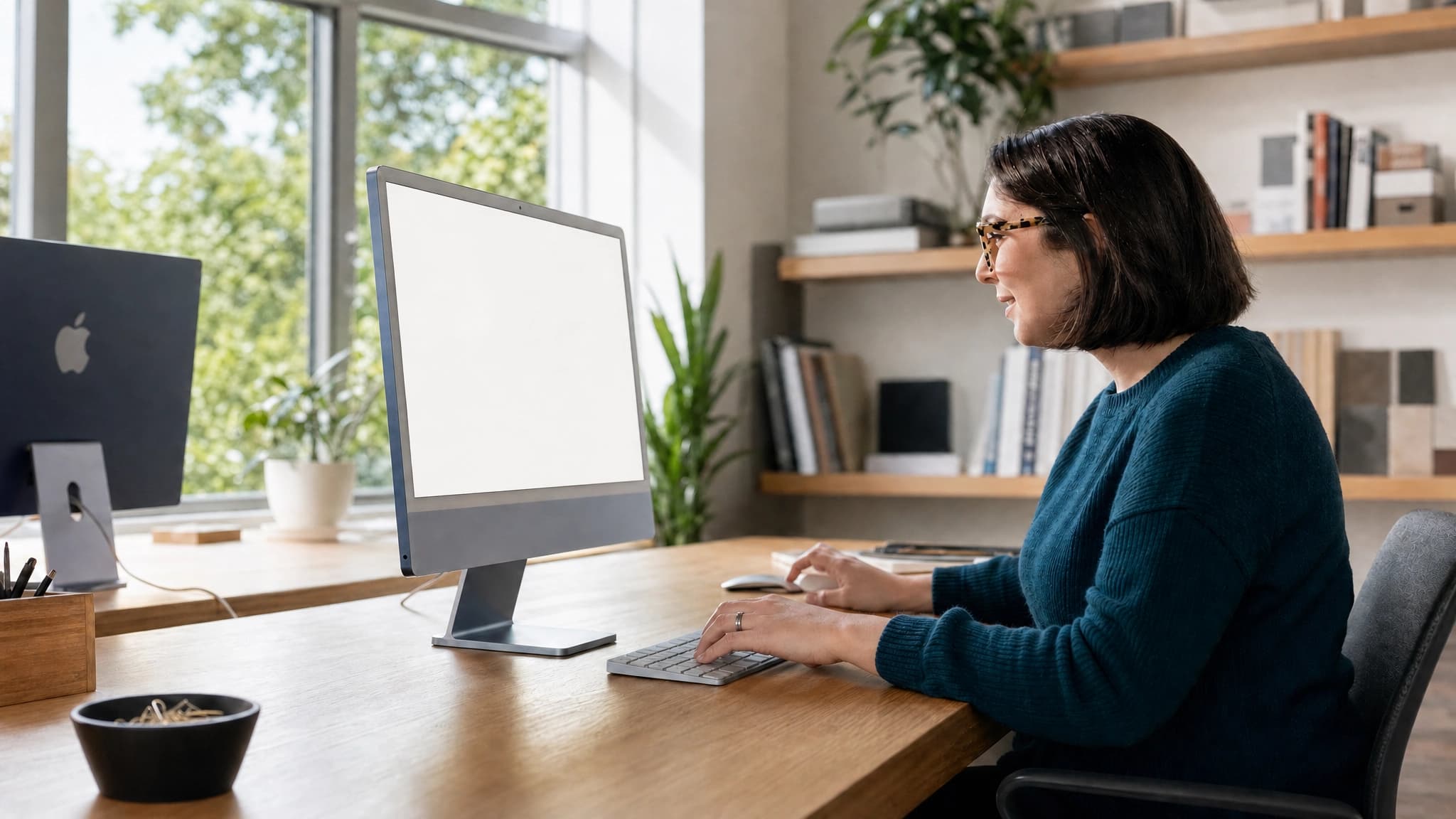 A creative specialist working at a desktop.