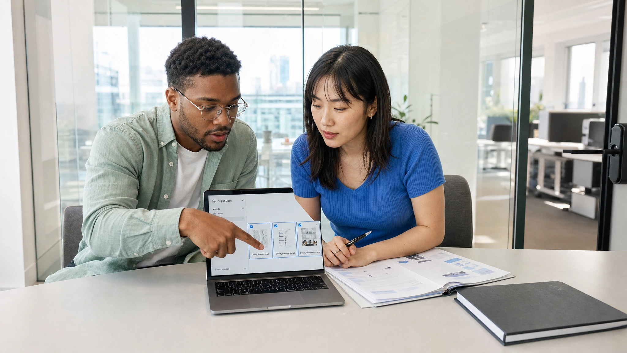 A project team selects the documents its specialist needs and sets unrelated files aside.