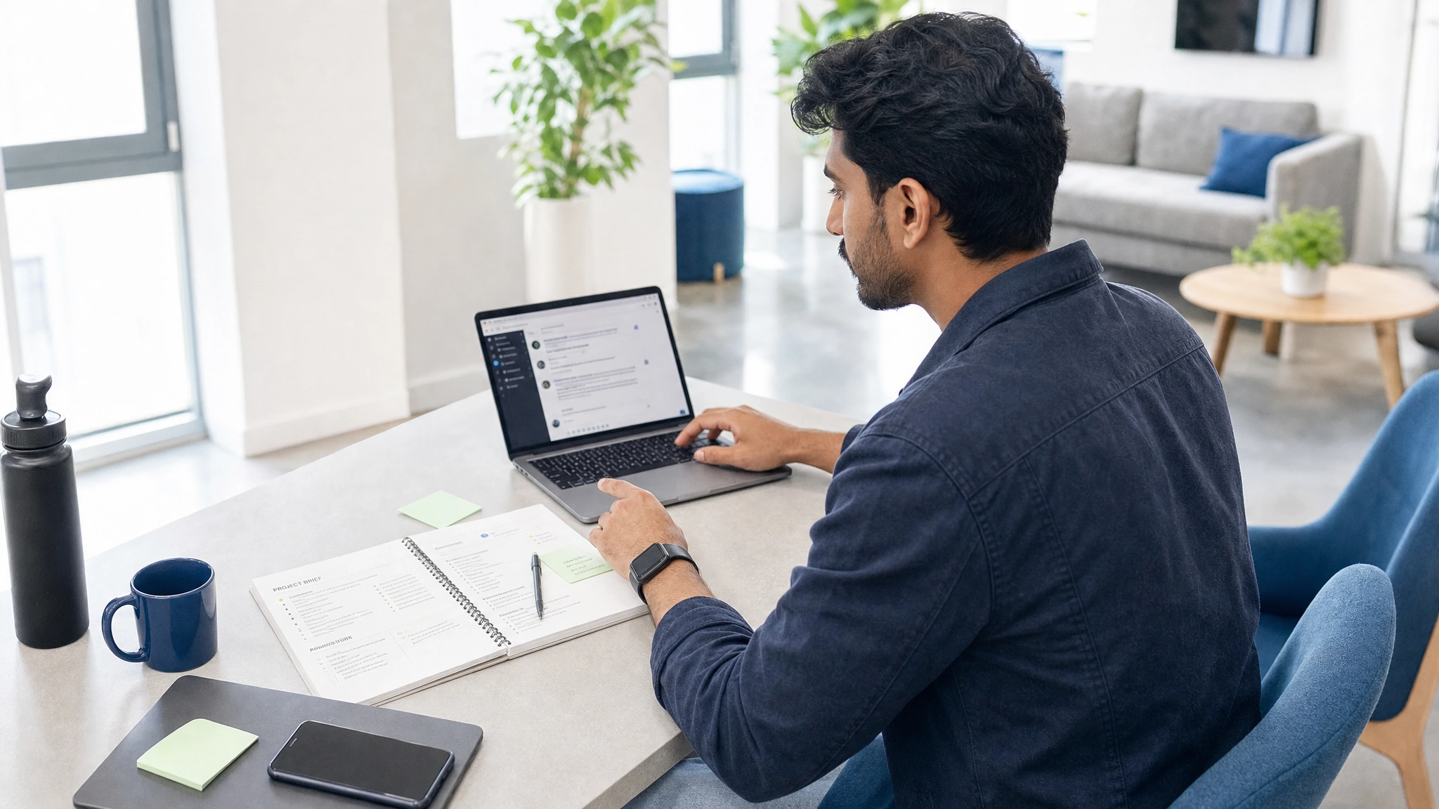 A project lead sends a specialist the brief through his assistant.