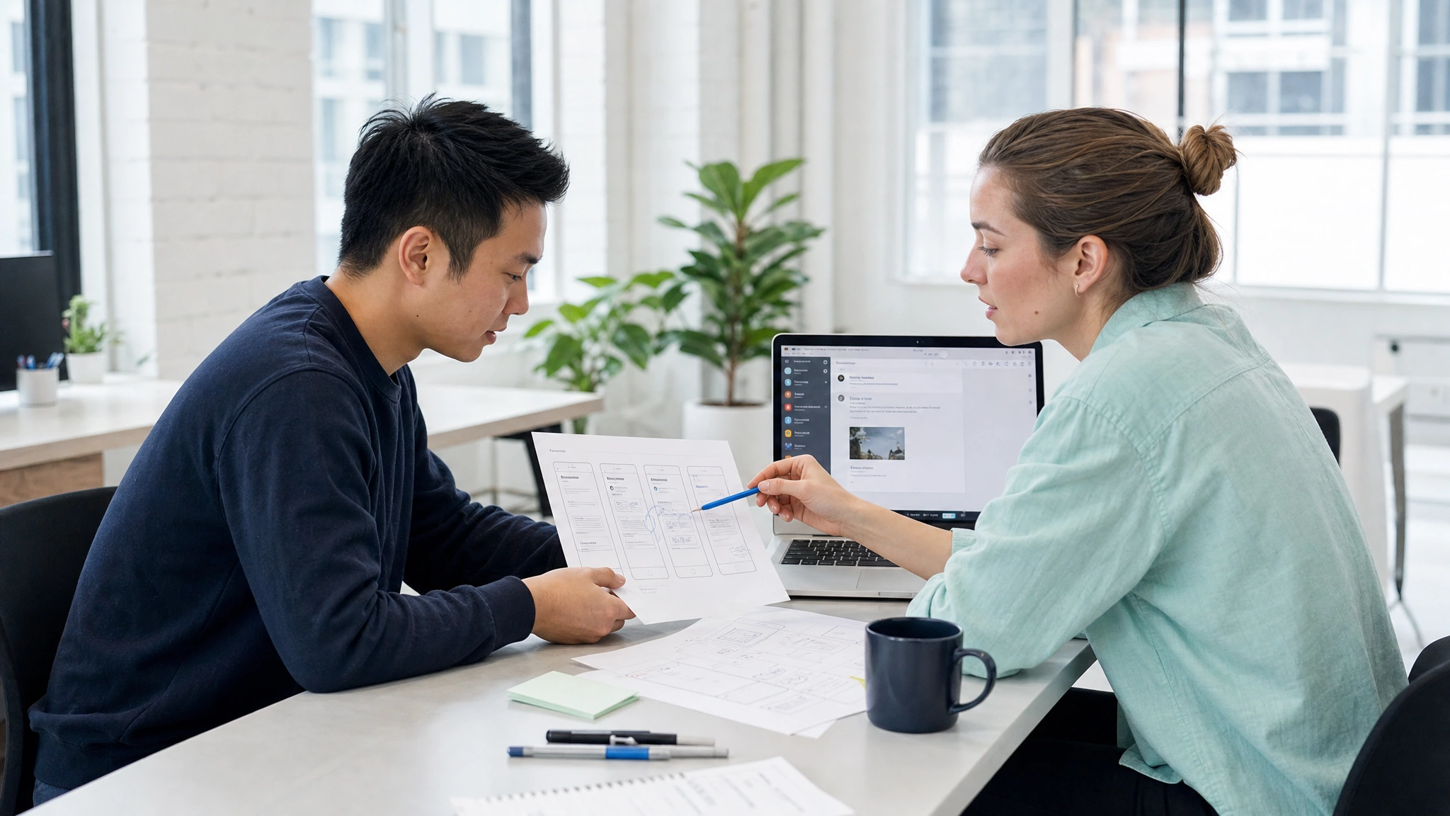 A product team reviews two draft versions and prepares feedback for its Agent.