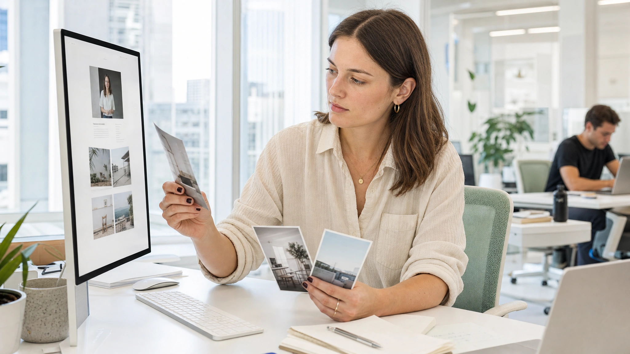 A consultant checks the service description and work examples in her public Agent listing.
