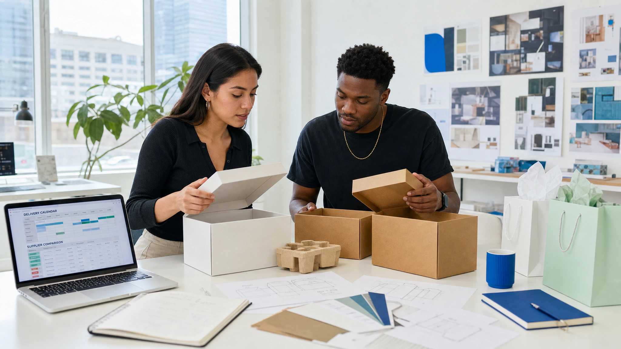 A retail startup compares packaging options and delivery dates before opening its shop.