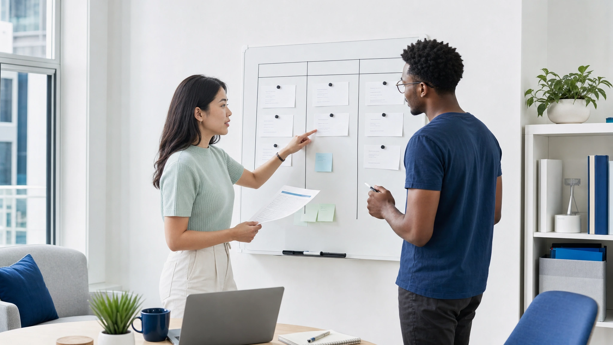 Two teammates check a new project against their team’s available capacity.