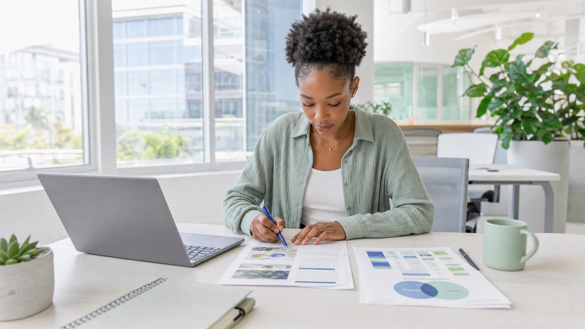 A researcher checks sources and compares findings for a business decision.